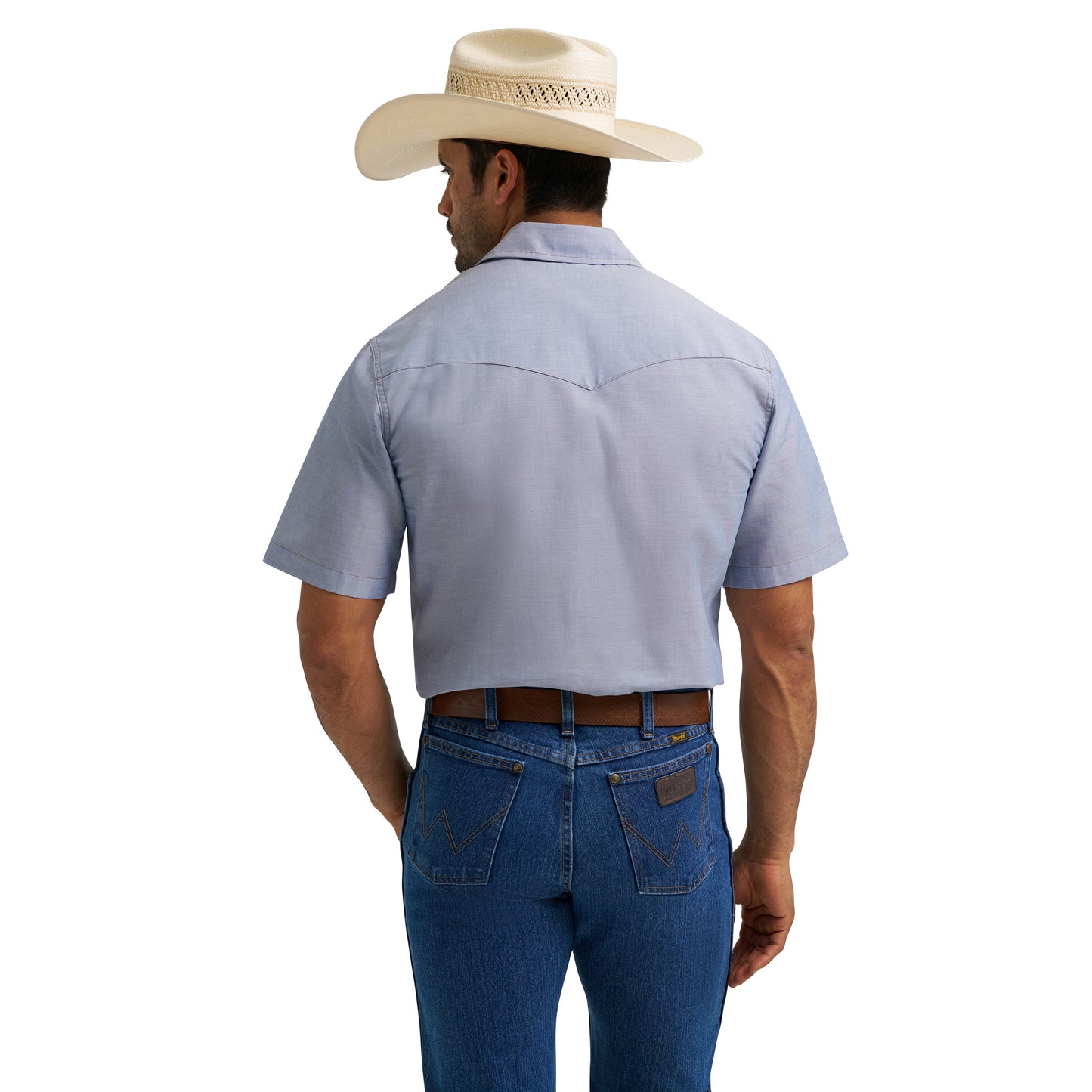 Wrangler Men's Short Sleeve Chambray Snap Western Work Shirt