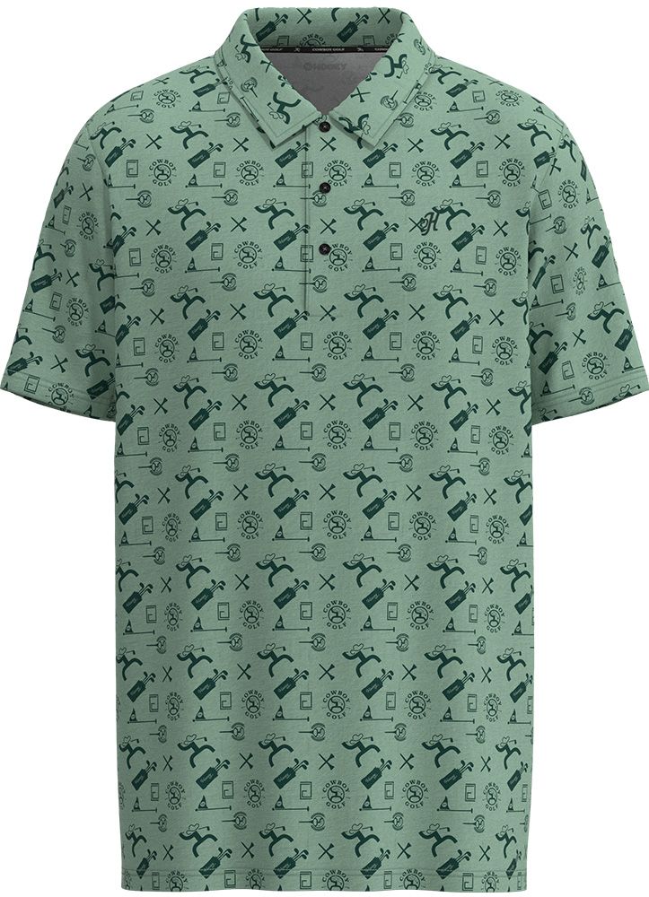 "The Weekender" Aqua Green Cowboy Golf Pattern Polo