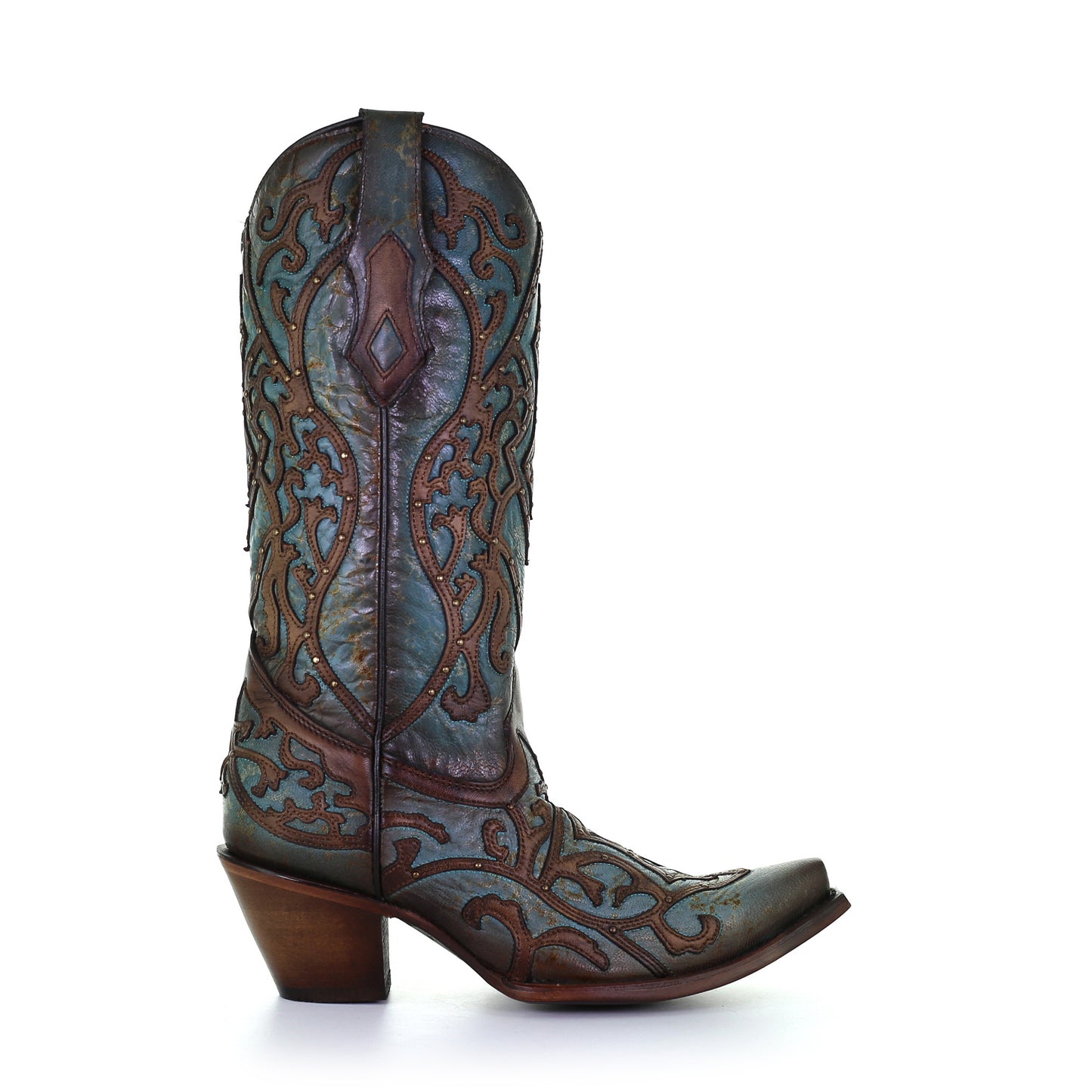 Corral Overlay Turquoise & Brown Snip Toe Boots