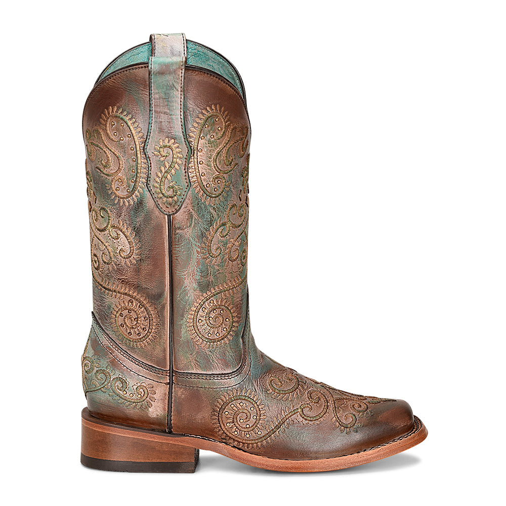 Corral Distressed Turquoise & Brown Square Toe Boots