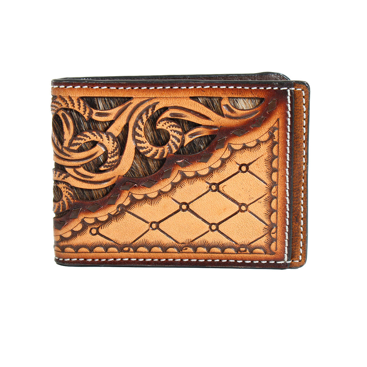 3D Spring Money Clip Calf Hair Tooled Bifold