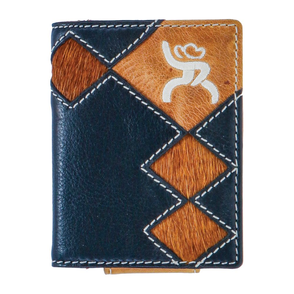 Diamond Cutout Bi-Fold Money Clip w/ Hair on Leather