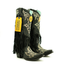 Corral Tall Black Fringe Snip Toe