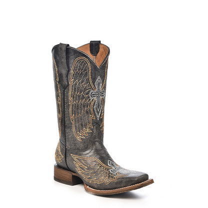 Teen's Cross & Wing Embroidery Cowboy Boots