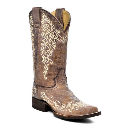 Corral Floral Embroidery Square Toe Boots