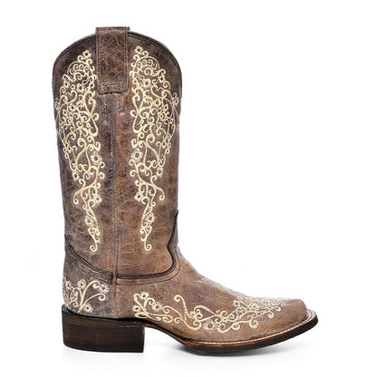 Corral Floral Embroidery Square Toe Boots