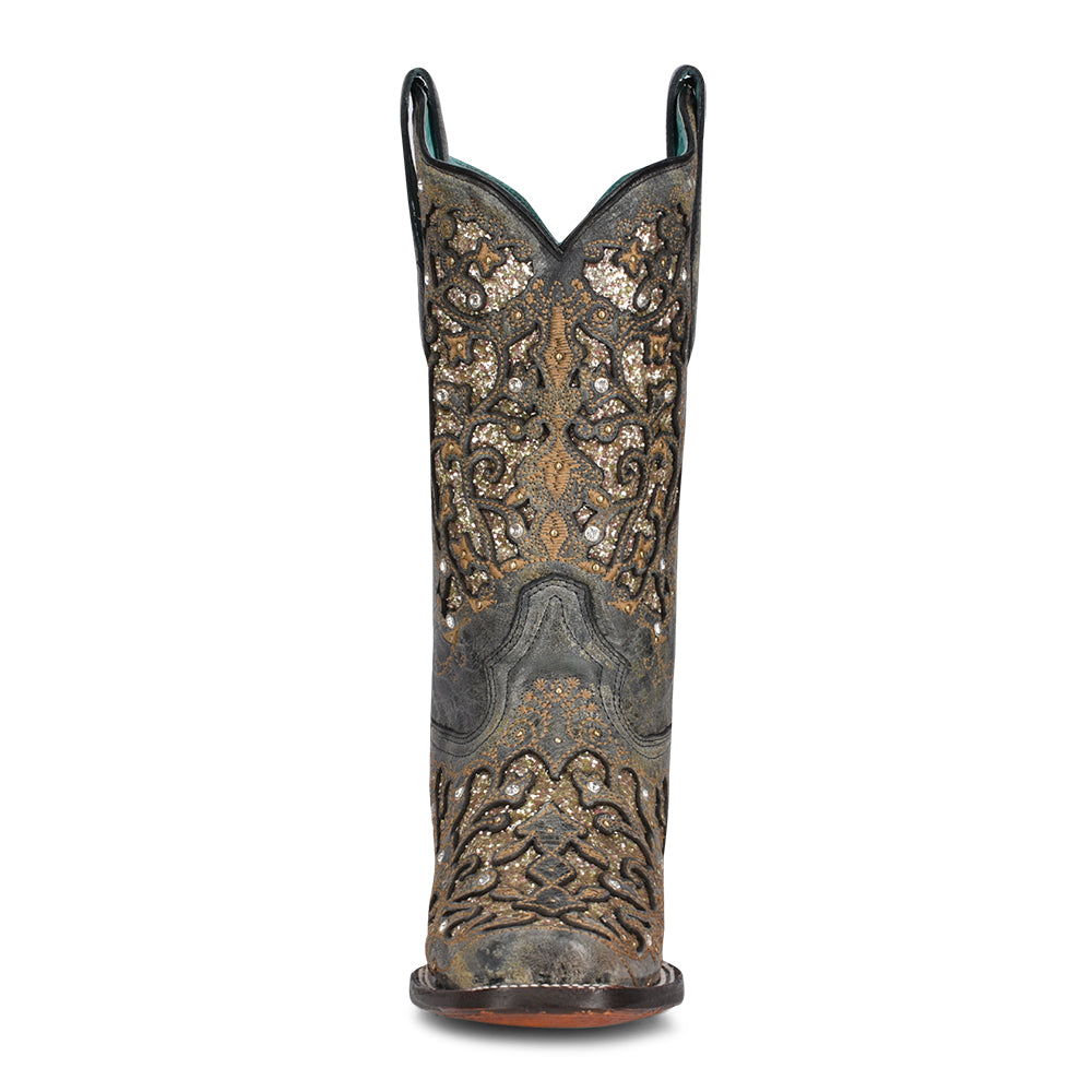 Corral Black Glitter Inlay Square Toe Boots