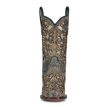 Corral Black Glitter Inlay Square Toe Boots