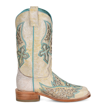 Corral White with Turquoise Cross Boots