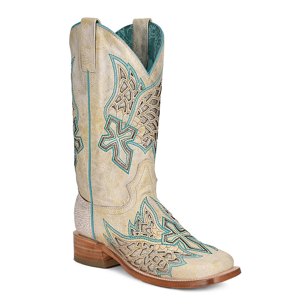 Corral White with Turquoise Cross Boots
