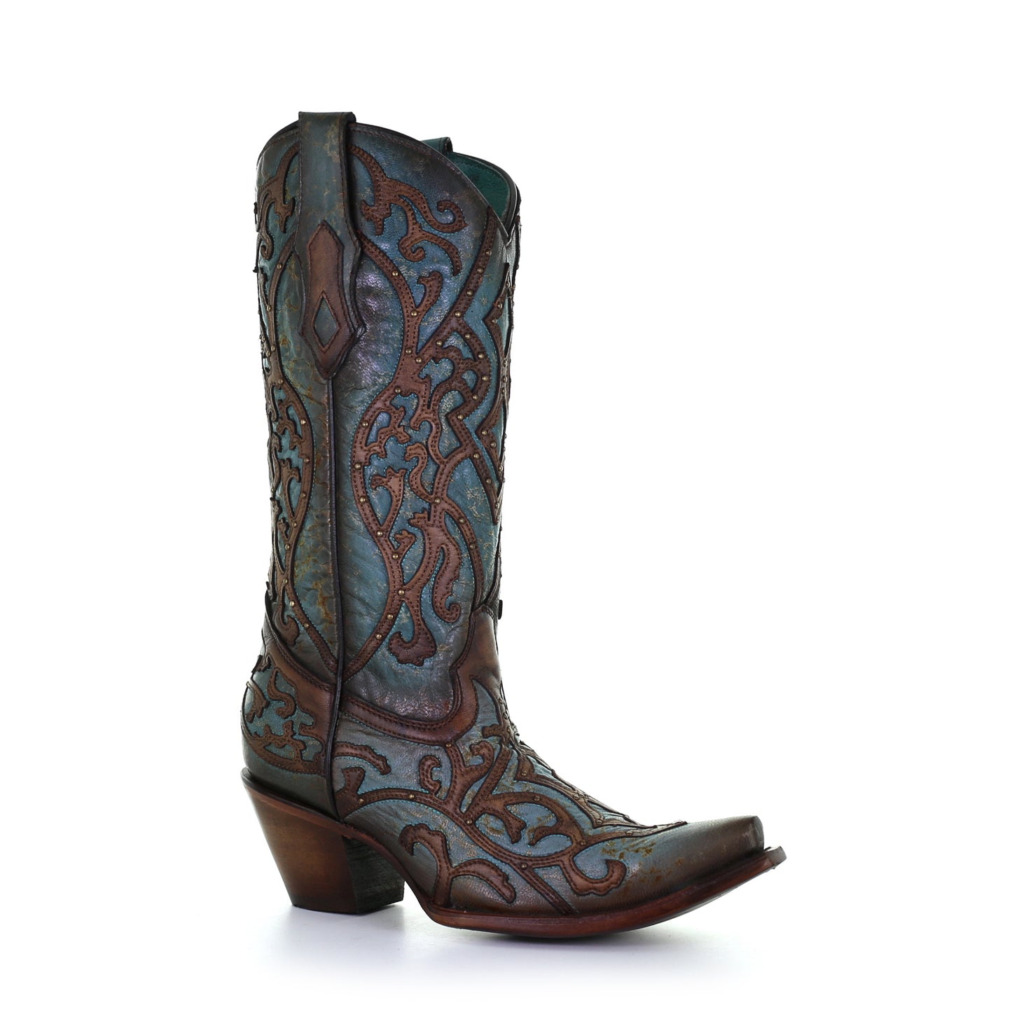 Corral Overlay Turquoise & Brown Snip Toe Boots