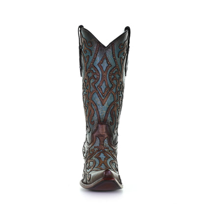 Corral Overlay Turquoise & Brown Snip Toe Boots