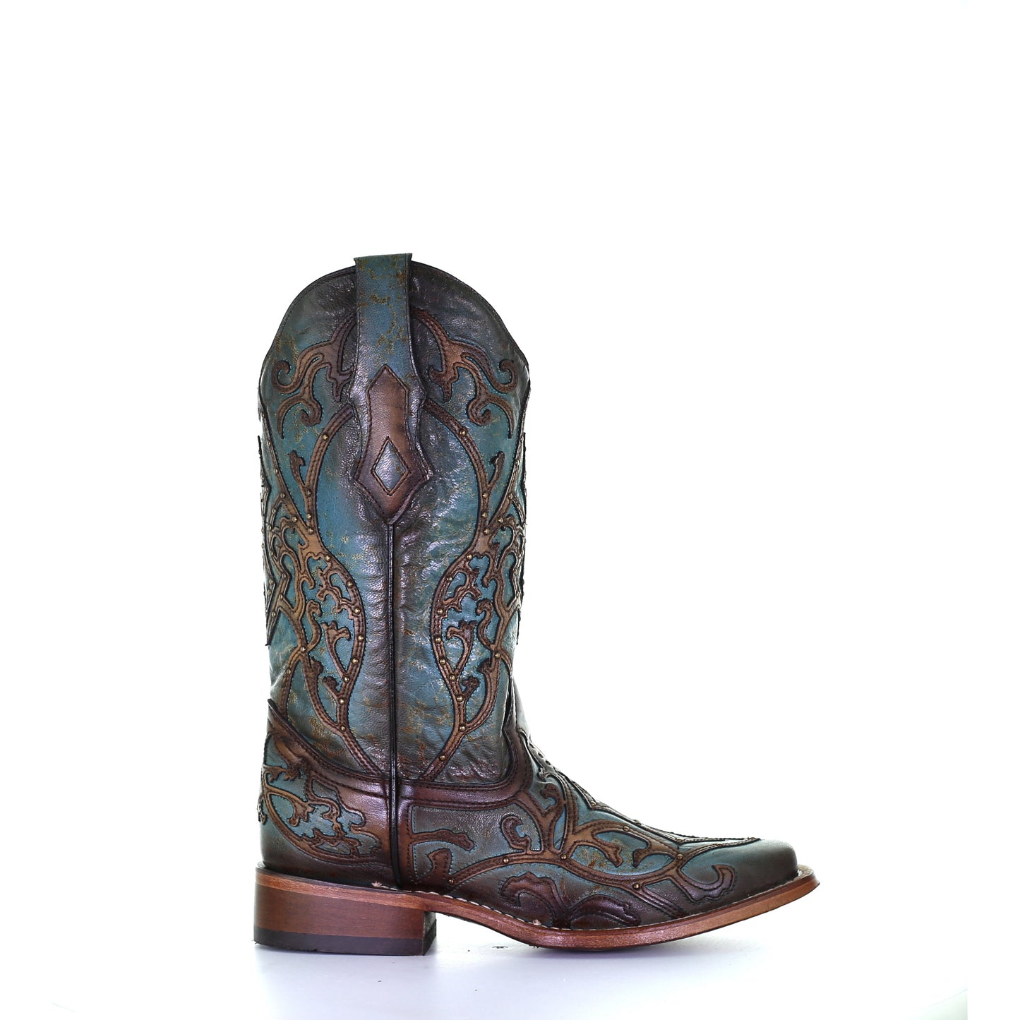 Corral Overlay Turquoise & Brown Square Toe Boots