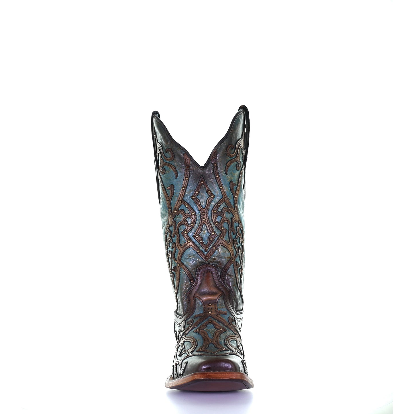 Corral Overlay Turquoise & Brown Square Toe Boots