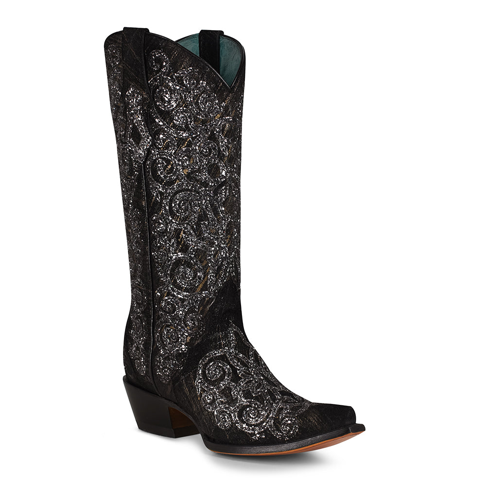 Corral Glitter Overlay Snip Toe Black