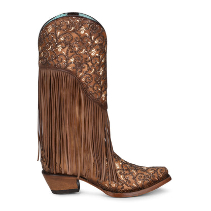 Corral Glitter Overlay Lamb Fringe Snip Toe Boots