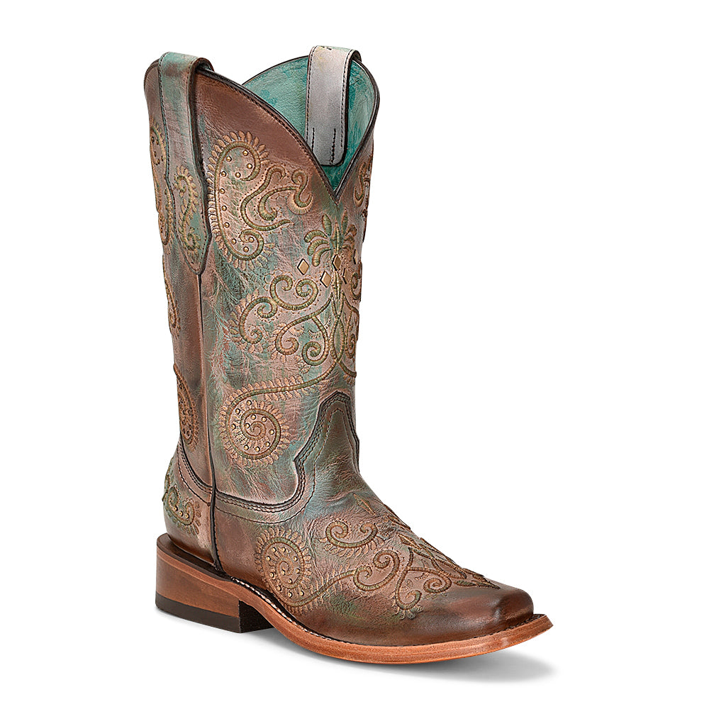 Corral Distressed Turquoise & Brown Square Toe Boots