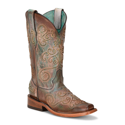 Corral Distressed Turquoise & Brown Square Toe Boots