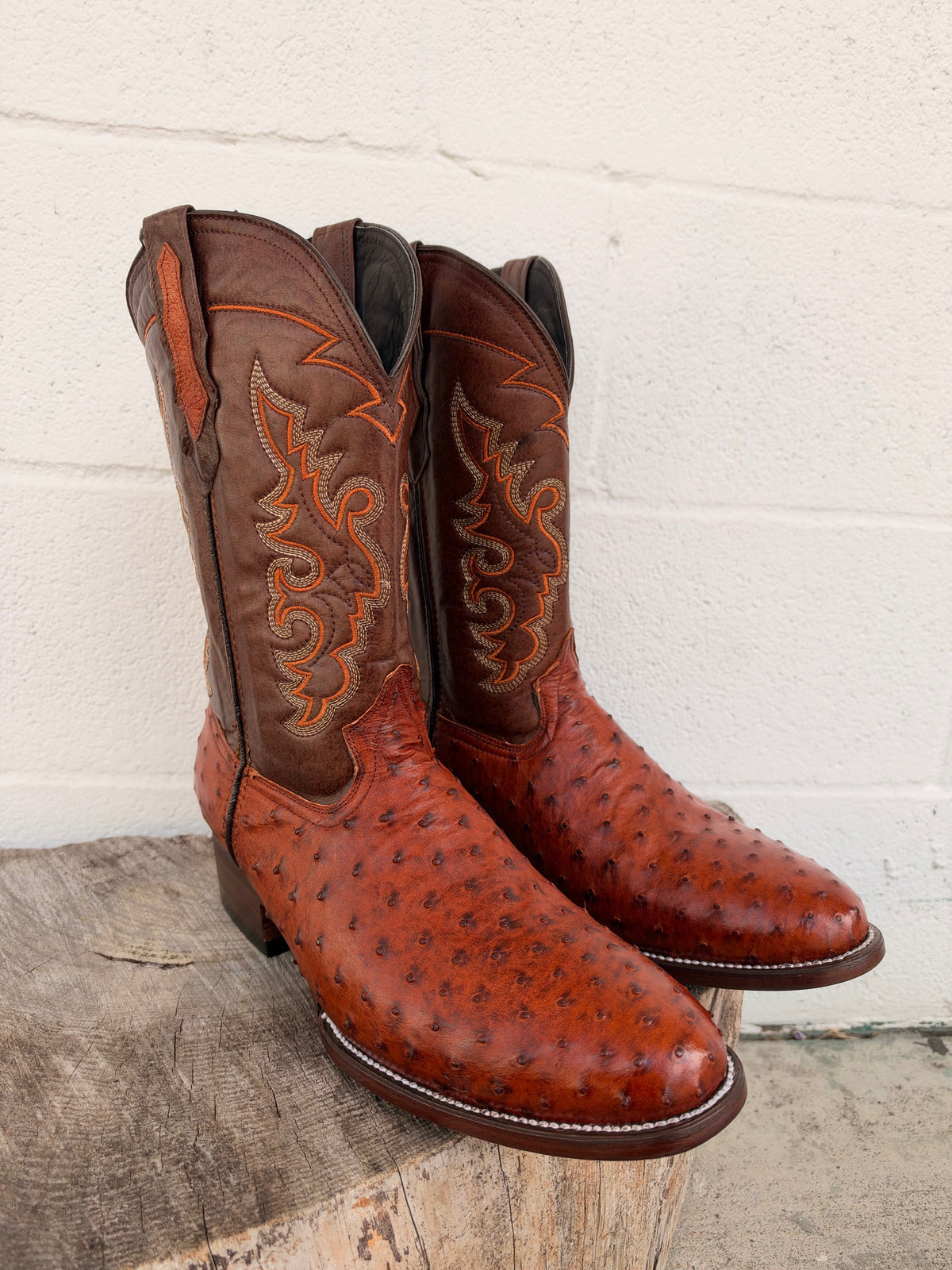 Pollo Boots Burnt Orange Ostrich Boots