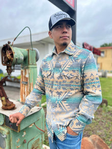 Wrangler Retro Jacquard Snap Shirt Jacket in Deep Lake