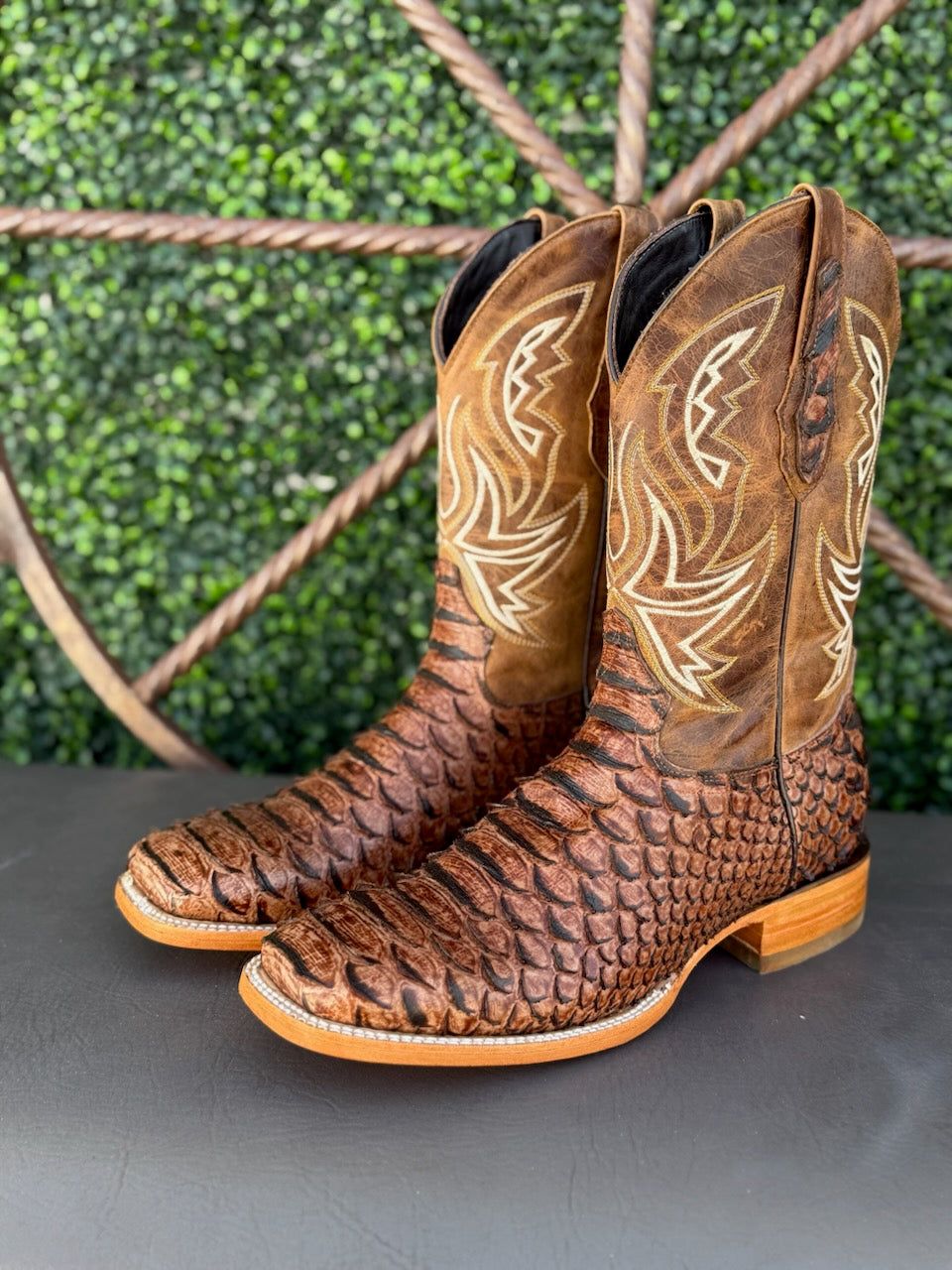 Polloboots Giant Cognac Python Print Boots
