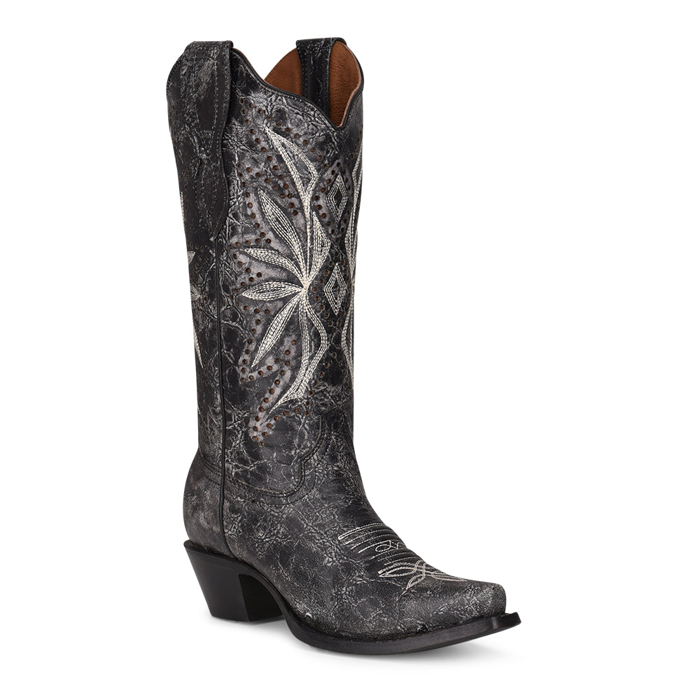 Corral Embroidery Black Snip Toe Boots