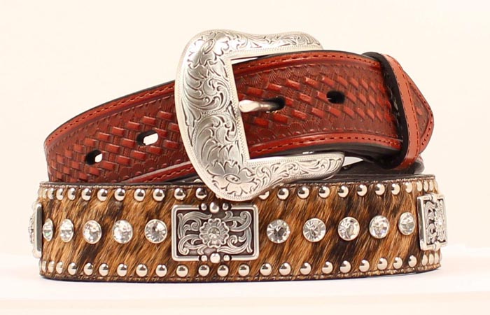 Nocona Calf Hair with  Clear Rhinestones Western Belt