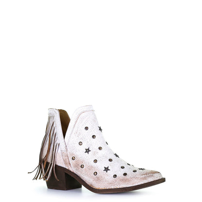 Circle G Beige Fringe & Stud Western Ankle Boots