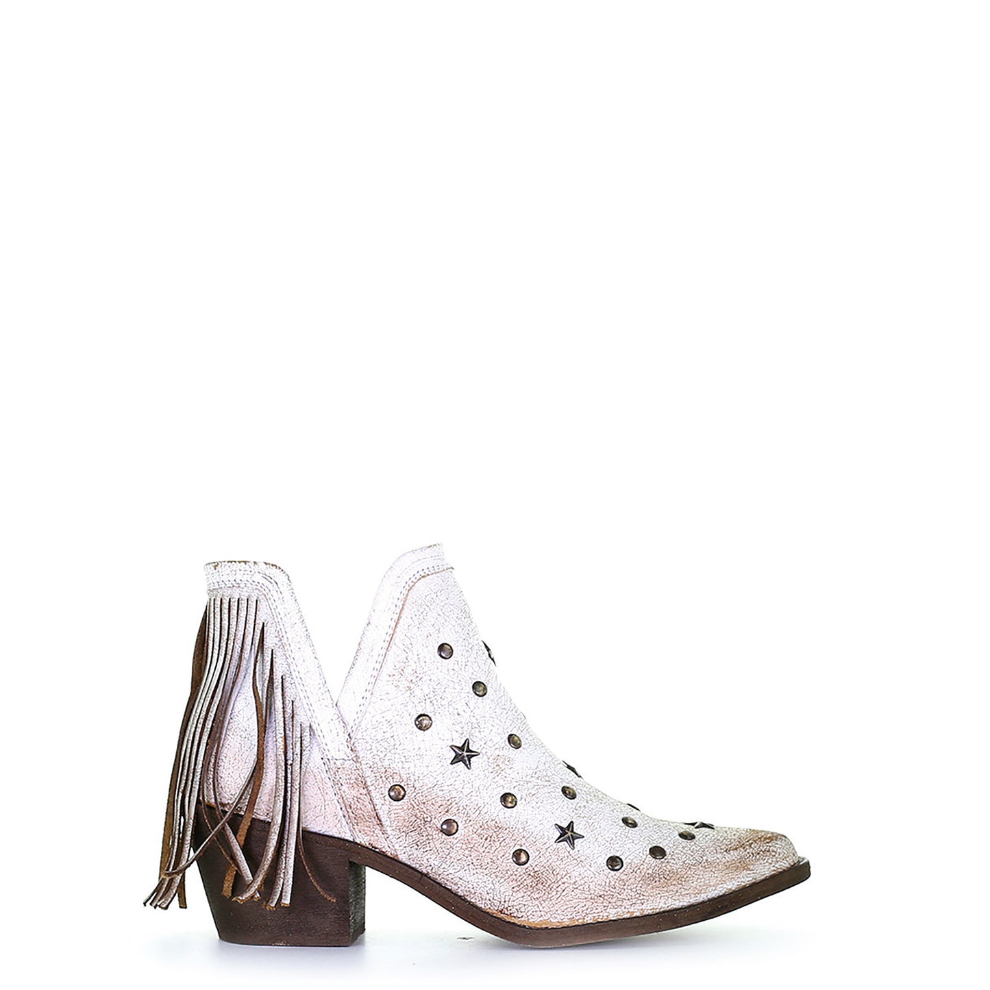 Circle G Beige Fringe & Stud Western Ankle Boots