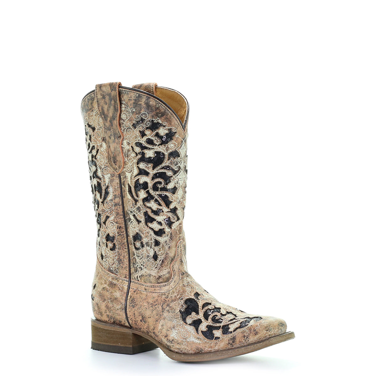 Teen's Corral Tan with Black Glitter Inlay Boots