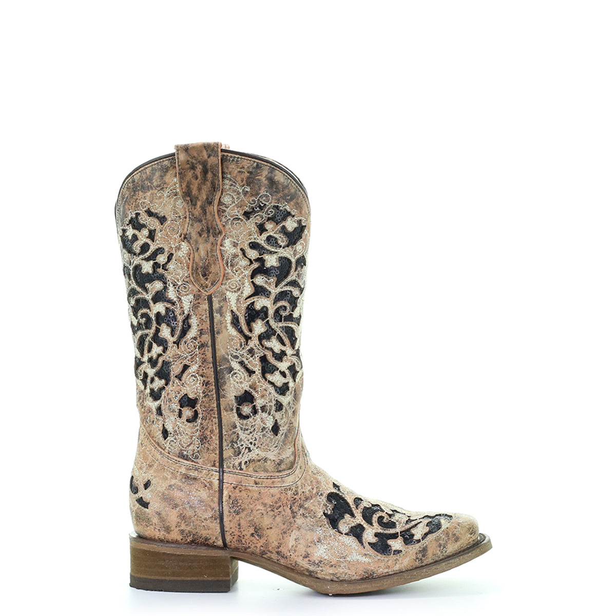 Teen's Corral Tan with Black Glitter Inlay Boots