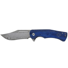 "Dyed Burlwood/Damascus Drop Point Flipper" Hooey Knife