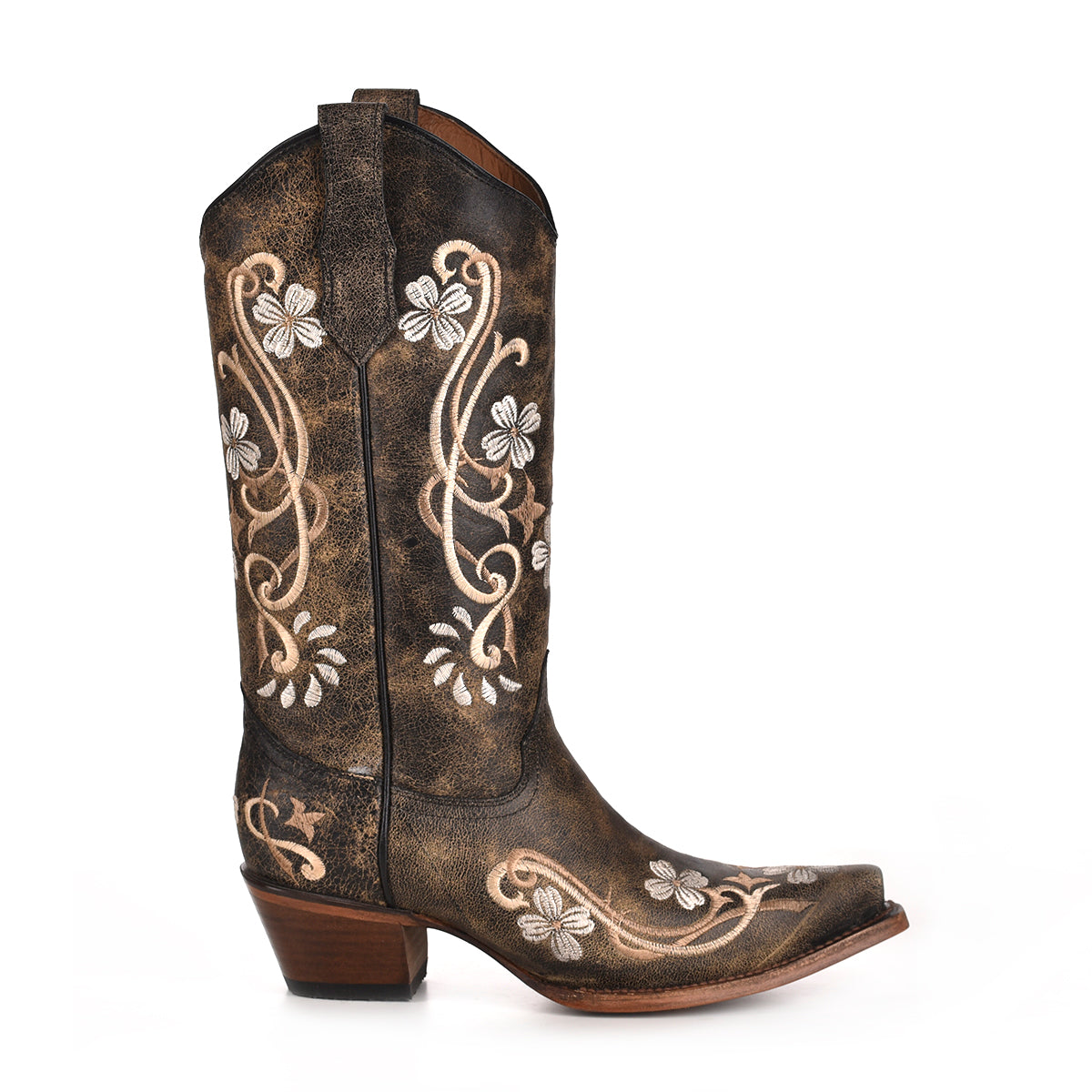 Circle G Black Multi Floral Embroidery Snip Toe Boots