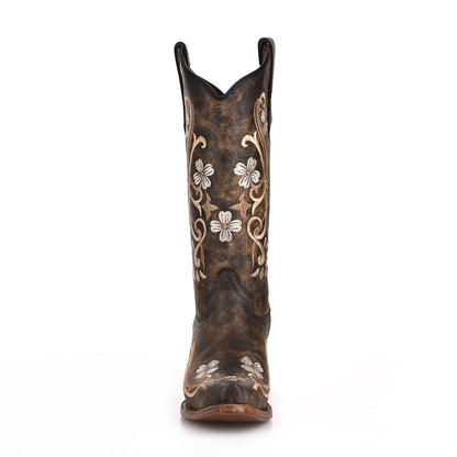 Circle G Black Multi Floral Embroidery Snip Toe Boots