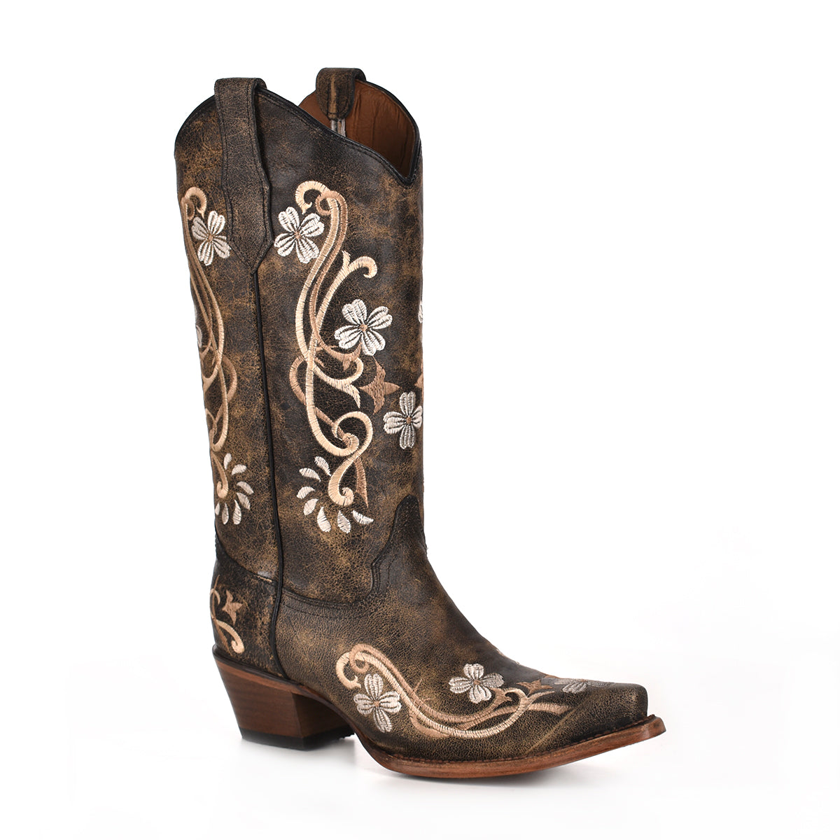 Circle G Black Multi Floral Embroidery Snip Toe Boots