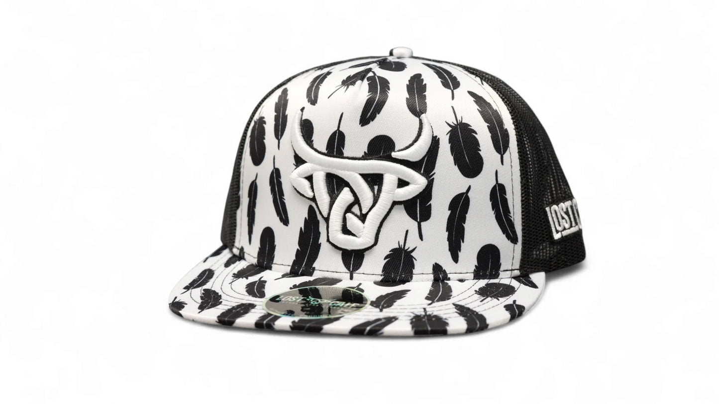 Lost Calf Black Feather Flat Bill Cap