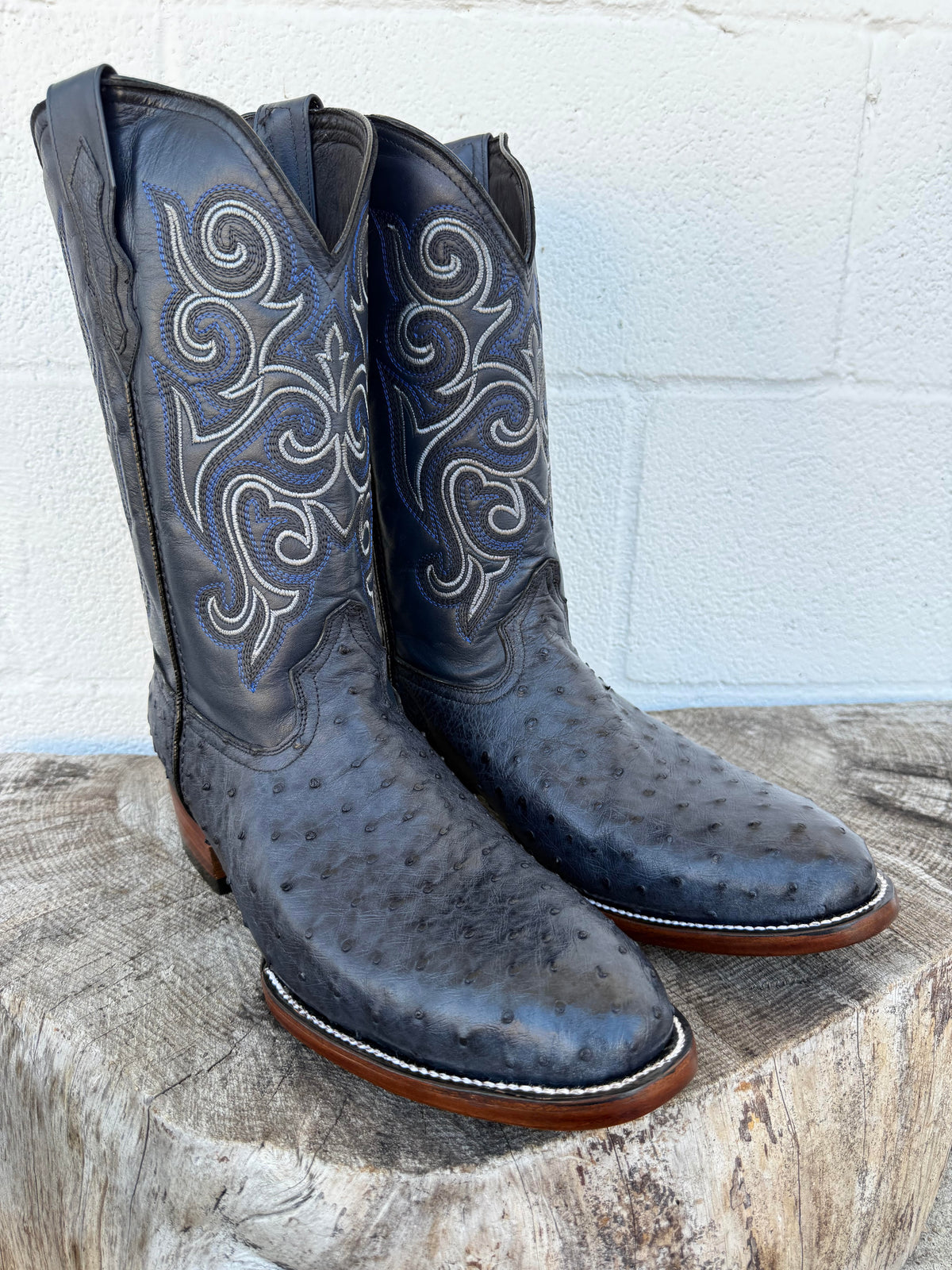 Pollo Boots Blue Ostrich Boots